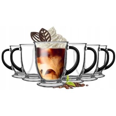 Glasmark KROSNO 1992 Kubas Kaffeegläser-Set 6-teilig mit Schwarzem Griff Cappuccino Eiskaffee Gläser Becher Spülmaschinenfest 6x400 ml, Schwarz Glasmark KROSNO 1992 Kubas Kaffeegläser-Set 6-teilig mit Schwarzem Griff Cappuccino Eiskaffee Gläser Becher Spülmaschinenfest 6x400 ml, Schwarz