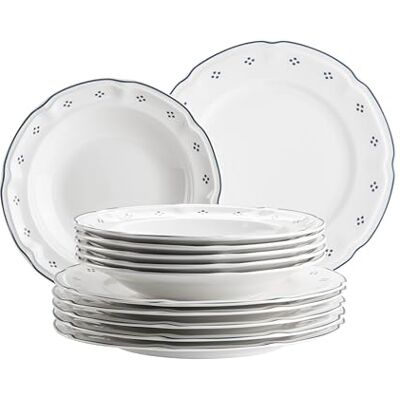 MÄSER Serie Lova, Tafelservice 12-teilig Porzellan – 6 Speiseteller 26 cm & 6 Suppenteller 22 cm – Blau MÄSER Serie Lova, Tafelservice 12-teilig Porzellan – 6 Speiseteller 26 cm & 6 Suppenteller 22 cm – Blau