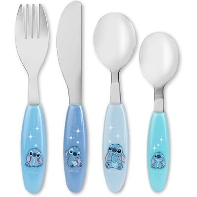 p:os Stitch Kinderbesteck Set 4-teilig Edelstahl rostfrei, spülmaschinengeeignet, in Geschenkverpackung Messer, Gabel, 2 Löffel Kinder Besteck, Esslern-Besteck für Kleinkinder p:os Stitch Kinderbesteck Set 4-teilig Edelstahl rostfrei, spülmaschinengeeignet, in Geschenkverpackung Messer, Gabel, 2 Löffel Kinder Besteck, Esslern-Besteck für Kleinkinder