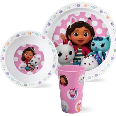 p:os Gabby’s Dollhouse Kindergeschirr Set 3-teilig aus PP – Frühstücksset mit Teller, Schale und Becher 260 ml – BPA-frei, spülmaschinen- und mikrowellengeeignet – für Kinder, Weiß p:os Gabby’s Dollhouse Kindergeschirr Set 3-teilig aus PP – Frühstücksset mit Teller, Schale und Becher 260 ml – BPA-frei, spülmaschinen- und mikrowellengeeignet – für Kinder, Weiß