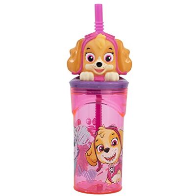 Stor Paw Patrol Mädchen Wiederverwendbarer Becher mit Strohhalm und Deckel mit 3D-Figur und 360 ml Fassungsvermögen Stor Paw Patrol Mädchen Wiederverwendbarer Becher mit Strohhalm und Deckel mit 3D-Figur und 360 ml Fassungsvermögen