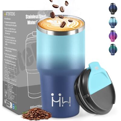 HoneyHolly Thermobecher 600 ml, Wiederverwendbar, Edelstahl Kaffeebecher-to-go Thermo, Auslaufsicher, Doppelwandiger Trinkbecher, Isolierbecher, Travel Mug für Heißen Kaffee, Tee und Kalte Getränke HoneyHolly Thermobecher 600 ml, Wiederverwendbar, Edelstahl Kaffeebecher-to-go Thermo, Auslaufsicher, Doppelwandiger Trinkbecher, Isolierbecher, Travel Mug für Heißen Kaffee, Tee und Kalte Getränke