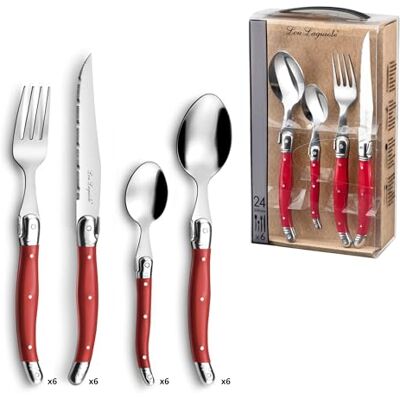 Lou Laguiole TRADITION Steakmesser Besteck Set 24-teilig Steakbesteck mit Tradition und Stil Griffe in Rot Wellenschliff Messer Grillbesteck Set Scharfe Messer Besteck Set 6 Personen Lou Laguiole TRADITION Steakmesser Besteck Set 24-teilig Steakbesteck mit Tradition und Stil Griffe in Rot Wellenschliff Messer Grillbesteck Set Scharfe Messer Besteck Set 6 Personen