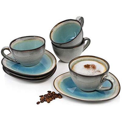 Sänger Kaffeetassen Set Capri mit Untertassen, 8-teiliges Tassen Set aus Steingut, modernes Vintage Design 230ml Sänger Kaffeetassen Set Capri mit Untertassen, 8-teiliges Tassen Set aus Steingut, modernes Vintage Design 230ml