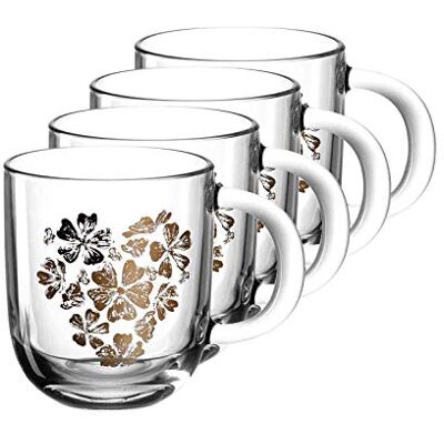 LEONARDO HOME Leonardo Emozione Geschenk Tassen 4er Set, "Blumenherz" Design, spülmaschinengeeignete Tee und Kaffee Becher mit goldenem Herz Motiv, 400 ml, 046448 LEONARDO HOME Leonardo Emozione Geschenk Tassen 4er Set, "Blumenherz" Design, spülmaschinengeeignete Tee und Kaffee Becher mit goldenem Herz Motiv, 400 ml, 046448