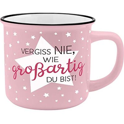 GRUSS & CO Becher Motiv "Großartig" New Bone China Porzellan, Emaille-Optik, 35 cl Geschenk, Tasse mit Spruch 45774 GRUSS & CO Becher Motiv "Großartig" New Bone China Porzellan, Emaille-Optik, 35 cl Geschenk, Tasse mit Spruch 45774