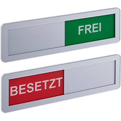 Relaxdays Türschild "Besetzt Frei", 2er Set, Toilettenschild mit Klebestreifen, Magneten und Schieber, Acryl, silber Relaxdays Türschild "Besetzt Frei", 2er Set, Toilettenschild mit Klebestreifen, Magneten und Schieber, Acryl, silber