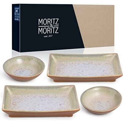 Moritz & Moritz 4-tlg. Sushi Geschirr Set für 2 Personen Sushi Servierset mit 2x Sushi-Teller und 2x Sushi Dip-Schälchen – Beige-Lila mit Reaktiver Glasur Moritz & Moritz 4-tlg. Sushi Geschirr Set für 2 Personen Sushi Servierset mit 2x Sushi-Teller und 2x Sushi Dip-Schälchen – Beige-Lila mit Reaktiver Glasur