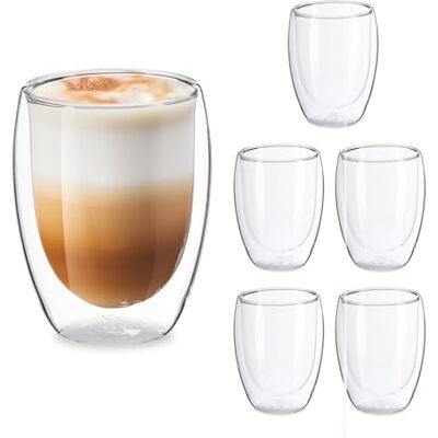 Relaxdays Latte Macchiato Gläser, 6er Set, doppelwandiges Glas, 350 ml, spülmaschinenfest, Kaffeegläser, transparent Relaxdays Latte Macchiato Gläser, 6er Set, doppelwandiges Glas, 350 ml, spülmaschinenfest, Kaffeegläser, transparent