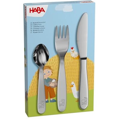 HABA Besteck Bauernhof – 3-teiliges Kinderbesteck-Set mit Traktor-Motiv – Ergonomisches Esslernbesteck aus rostfreiem Edelstahl – Messer, Gabel & Löffel – 2012819001 HABA Besteck Bauernhof – 3-teiliges Kinderbesteck-Set mit Traktor-Motiv – Ergonomisches Esslernbesteck aus rostfreiem Edelstahl – Messer, Gabel & Löffel – 2012819001