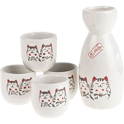 lachineuse – Japanisches Katzen-Sake-Set – 4 Schalen und Karaffe – Kawaii japanische Sake-Gläser – Asiatisches Geschirrgeschenk – Japanisches Porzellan – Maneki Neko Katze – Weiß lachineuse – Japanisches Katzen-Sake-Set – 4 Schalen und Karaffe – Kawaii japanische Sake-Gläser – Asiatisches Geschirrgeschenk – Japanisches Porzellan – Maneki Neko Katze – Weiß