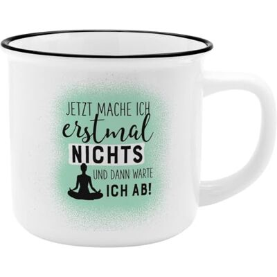 GRUSS & CO Becher Motiv "Erstmal nichts" New Bone China Porzellan, Emaille-Optik, 35 cl Geschenk, Sprüchetasse 46979 GRUSS & CO Becher Motiv "Erstmal nichts" New Bone China Porzellan, Emaille-Optik, 35 cl Geschenk, Sprüchetasse 46979