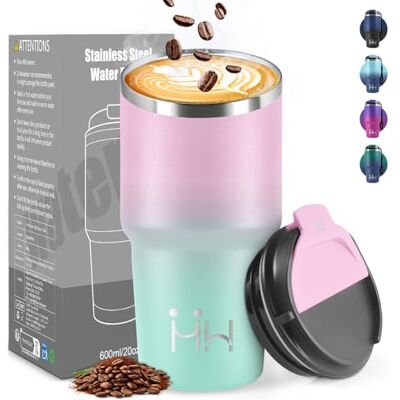 HoneyHolly Thermobecher 600 ml, Wiederverwendbar, Edelstahl Kaffeebecher-to-go Thermo, Auslaufsicher, Doppelwandiger Trinkbecher, Isolierbecher, Travel Mug für Heißen Kaffee, Tee und Kalte Getränke HoneyHolly Thermobecher 600 ml, Wiederverwendbar, Edelstahl Kaffeebecher-to-go Thermo, Auslaufsicher, Doppelwandiger Trinkbecher, Isolierbecher, Travel Mug für Heißen Kaffee, Tee und Kalte Getränke