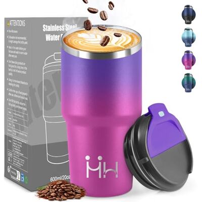 HoneyHolly Thermobecher 600 ml, Wiederverwendbar, Edelstahl Kaffeebecher-to-go Thermo, Auslaufsicher, Doppelwandiger Trinkbecher, Isolierbecher, Travel Mug für Heißen Kaffee, Tee und Kalte Getränke HoneyHolly Thermobecher 600 ml, Wiederverwendbar, Edelstahl Kaffeebecher-to-go Thermo, Auslaufsicher, Doppelwandiger Trinkbecher, Isolierbecher, Travel Mug für Heißen Kaffee, Tee und Kalte Getränke