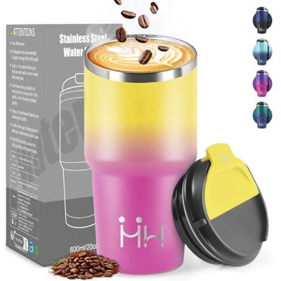 HoneyHolly Thermobecher 600 ml, Wiederverwendbar, Edelstahl Kaffeebecher-to-go Thermo, Auslaufsicher, Doppelwandiger Trinkbecher, Isolierbecher, Travel Mug für Heißen Kaffee, Tee und Kalte Getränke HoneyHolly Thermobecher 600 ml, Wiederverwendbar, Edelstahl Kaffeebecher-to-go Thermo, Auslaufsicher, Doppelwandiger Trinkbecher, Isolierbecher, Travel Mug für Heißen Kaffee, Tee und Kalte Getränke