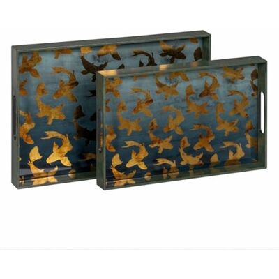 BigBuy Home Snacktablett Blau Gold PVC Glas Fisch 45 x 31 x 4,2 cm (2 Stück) BigBuy Home Snacktablett Blau Gold PVC Glas Fisch 45 x 31 x 4,2 cm (2 Stück)
