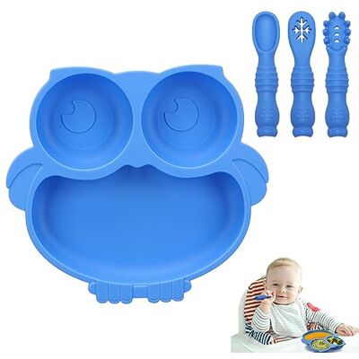 Alyvisun Eule Kinderteller Unterteilt mit Saugnapf, Silikon Baby Teller Alyvisun Eule Kinderteller Unterteilt mit Saugnapf, Silikon Baby Teller