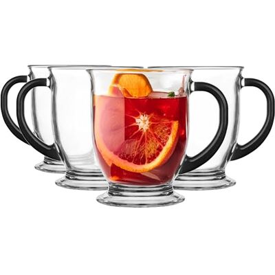 Glasmark KROSNO 1992 Kubas Kaffeegläser-Set 4-teilig mit Schwarzem Griff Cappuccino Eiskaffee Gläser Becher Spülmaschinenfest 4x400 ml, Transparent (Körper), Farbig (Griffe) Glasmark KROSNO 1992 Kubas Kaffeegläser-Set 4-teilig mit Schwarzem Griff Cappuccino Eiskaffee Gläser Becher Spülmaschinenfest 4x400 ml, Transparent (Körper), Farbig (Griffe)