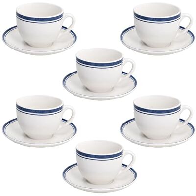 Tognana Filo Blu, 6er-Set Teetassen à 260 cc mit Untertasse, Porzellan, Blau Tognana Filo Blu, 6er-Set Teetassen à 260 cc mit Untertasse, Porzellan, Blau