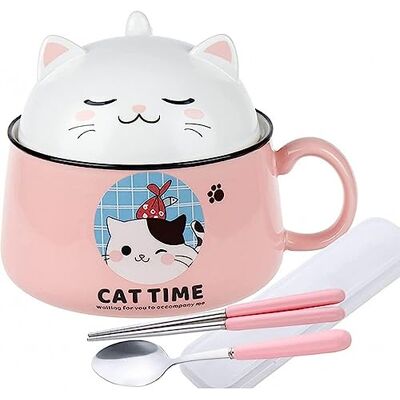 lachineuse Ramen Schüssel Kawaii Katze mit Deckel Cat Time Ramen Bowl 1020 ml Nudelsuppe Schüssel Nudelschüssel Schale Müslischalen mit Henkel Farbe Rosa lachineuse Ramen Schüssel Kawaii Katze mit Deckel Cat Time Ramen Bowl 1020 ml Nudelsuppe Schüssel Nudelschüssel Schale Müslischalen mit Henkel Farbe Rosa