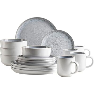 MÄSER 934435 Serie Lunaria, Geschirr Set aus Keramik für 4 Personen, 16-teiliges Kombi Geschirrservice; Reaktivglasur, Steinzeug, grau MÄSER 934435 Serie Lunaria, Geschirr Set aus Keramik für 4 Personen, 16-teiliges Kombi Geschirrservice; Reaktivglasur, Steinzeug, grau