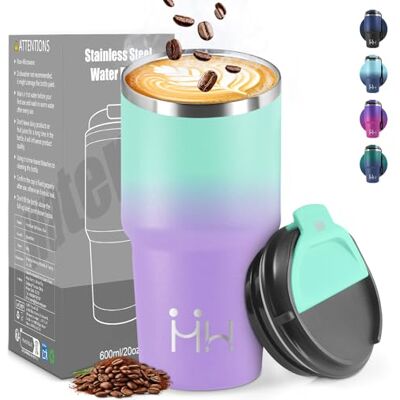 HoneyHolly Thermobecher 600 ml, Wiederverwendbar, Edelstahl Kaffeebecher-to-go Thermo, Auslaufsicher, Doppelwandiger Trinkbecher, Isolierbecher, Travel Mug für Heißen Kaffee, Tee und Kalte Getränke HoneyHolly Thermobecher 600 ml, Wiederverwendbar, Edelstahl Kaffeebecher-to-go Thermo, Auslaufsicher, Doppelwandiger Trinkbecher, Isolierbecher, Travel Mug für Heißen Kaffee, Tee und Kalte Getränke