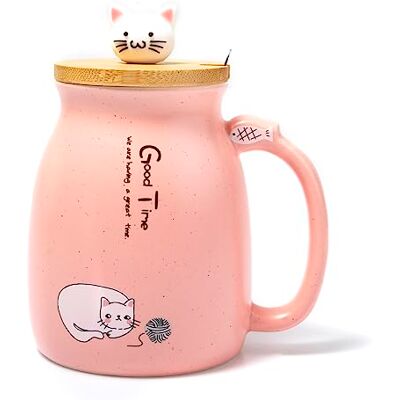 lachineuse – Kawaii-Tasse 450 ml – Große Katzentasse mit Deckel und Löffel – Aufguss-, Tee- und Kaffeetasse – Original japanische Tasse – Geschenkidee aus Japan und Asien – Süßes Kätzchen – Farbe Rosa lachineuse – Kawaii-Tasse 450 ml – Große Katzentasse mit Deckel und Löffel – Aufguss-, Tee- und Kaffeetasse – Original japanische Tasse – Geschenkidee aus Japan und Asien – Süßes Kätzchen – Farbe Rosa