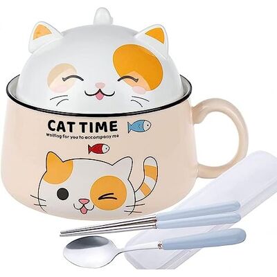 lachineuse Ramen Schüssel Kawaii Katze mit Deckel Cat Time Ramen Bowl 1020 ml Nudelsuppe Schüssel Nudelschüssel Schale Müslischalen mit Henkel Farbe Gelb lachineuse Ramen Schüssel Kawaii Katze mit Deckel Cat Time Ramen Bowl 1020 ml Nudelsuppe Schüssel Nudelschüssel Schale Müslischalen mit Henkel Farbe Gelb