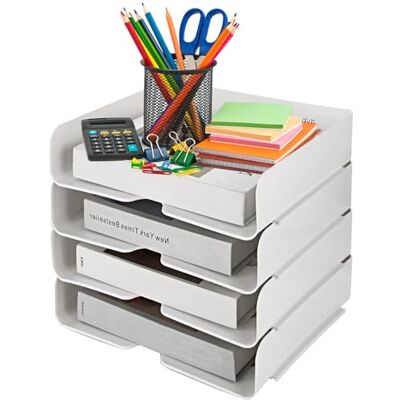 ASelected A4 Ablagefächer Stapelbar, Ordnungssystem Büro, 4-stöckige Ablagekorb, Dokumentenablage, 31,5 x 24,5 x 7 cm, für Papier, Zeitschriften, Quittungen, Bürobedarf (weiß) ASelected A4 Ablagefächer Stapelbar, Ordnungssystem Büro, 4-stöckige Ablagekorb, Dokumentenablage, 31,5 x 24,5 x 7 cm, für Papier, Zeitschriften, Quittungen, Bürobedarf (weiß)