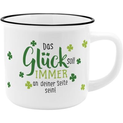 GRUSS & CO Becher Motiv "Glück" New Bone China Porzellan, Emaille-Optik, 35 cl Geschenk lustig, Glücksbringer 73931 GRUSS & CO Becher Motiv "Glück" New Bone China Porzellan, Emaille-Optik, 35 cl Geschenk lustig, Glücksbringer 73931
