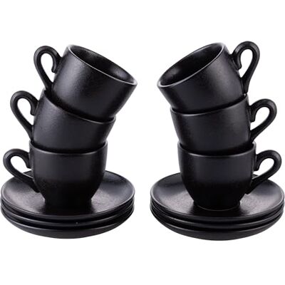 Tivoli Set mit 6 Kaffeetassen 90 ml mit Untertasse aus Steingut, Horeca Black Tivoli Set mit 6 Kaffeetassen 90 ml mit Untertasse aus Steingut, Horeca Black