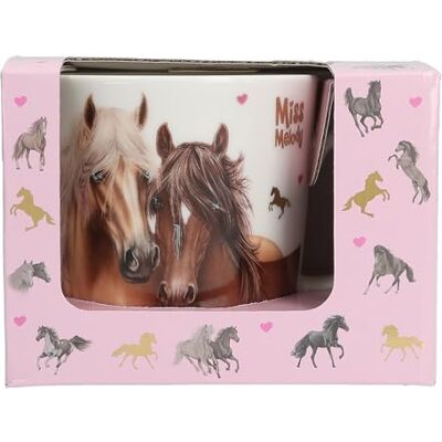 Depesche Miss Melody Pferde-Becher mit Geschenkbox, Doppel-Pferdemotiv, Goldveredelung, Weiß, Keramik, 250ml Depesche Miss Melody Pferde-Becher mit Geschenkbox, Doppel-Pferdemotiv, Goldveredelung, Weiß, Keramik, 250ml