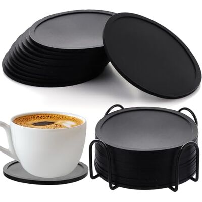 ASelected 10er Set Silikon Untersetzer Untersetzer Silikon Gläser Runde Design-Glasuntersetzer Getränkeuntersetzer mit Edelstahlständer für Tisch Schreibtisch Büro Küche Bar Getränke Möbelschutz ASelected 10er Set Silikon Untersetzer Untersetzer Silikon Gläser Runde Design-Glasuntersetzer Getränkeuntersetzer mit Edelstahlständer für Tisch Schreibtisch Büro Küche Bar Getränke Möbelschutz