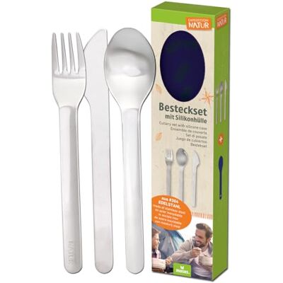 moses . Expedition Natur Besteckset, 3-teiliges Kinder-Besteck mit Messer, Gabel und Löffel aus rostfreiem Edelstahl, mit praktischer Silikonhülle, ideal für Camping, Reise, Outdoor & Schule moses . Expedition Natur Besteckset, 3-teiliges Kinder-Besteck mit Messer, Gabel und Löffel aus rostfreiem Edelstahl, mit praktischer Silikonhülle, ideal für Camping, Reise, Outdoor & Schule