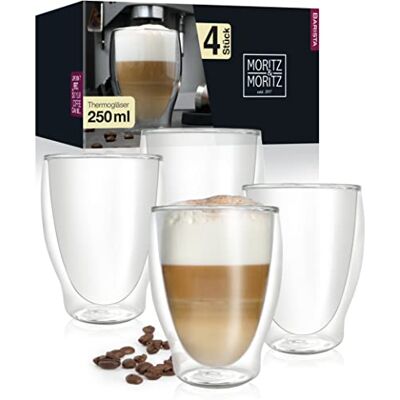 Moritz & Moritz Barista Milano 4 x 250 ml Cappuccino Gläser Doppelwandig – Doppelwandige Gläser für Kaffee, Tee oder Dessert Spülmaschinengeeignet Moritz & Moritz Barista Milano 4 x 250 ml Cappuccino Gläser Doppelwandig – Doppelwandige Gläser für Kaffee, Tee oder Dessert Spülmaschinengeeignet