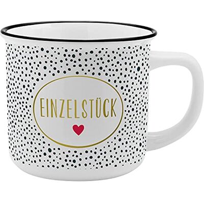 GRUSS & CO Becher Motiv "Einzelstück" New Bone China Porzellan, Emaille-Optik, 35 cl Geschenk, Sprüchetasse 47515 GRUSS & CO Becher Motiv "Einzelstück" New Bone China Porzellan, Emaille-Optik, 35 cl Geschenk, Sprüchetasse 47515