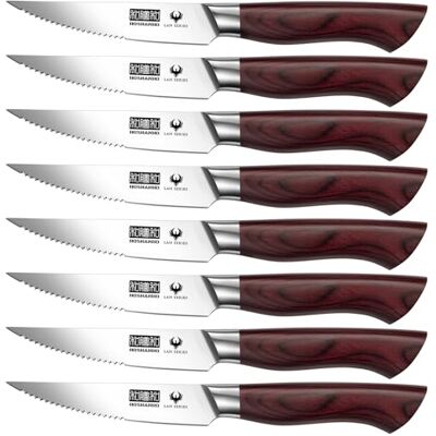HOSHANHO Steakmesser Set 8-teilig, Rostfreier Hochkohlenstoff-Edelstahl Sehr Scharfe Fleischmesser Steakbesteck für Heim und Restaurant HOSHANHO Steakmesser Set 8-teilig, Rostfreier Hochkohlenstoff-Edelstahl Sehr Scharfe Fleischmesser Steakbesteck für Heim und Restaurant