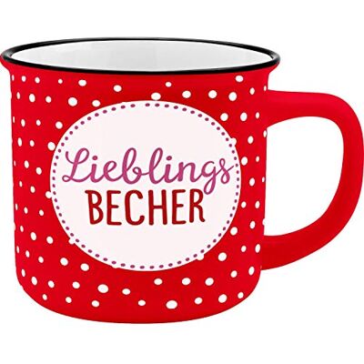 GRUSS & CO Becher Motiv "Lieblingsbecher" New Bone China Porzellan, Emaille-Optik, 35 cl Tasse mit Spruch 45779, 1 Stück (1er Pack) GRUSS & CO Becher Motiv "Lieblingsbecher" New Bone China Porzellan, Emaille-Optik, 35 cl Tasse mit Spruch 45779, 1 Stück (1er Pack)