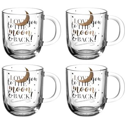 LEONARDO HOME Leonardo Emozione Geschenk Tassen 4er Set, "Love you to the moon & back" Design, spülmaschinengeeignete Tee und Kaffee Becher mit Mond Motiv und Schriftzug, 400 ml, 046450 LEONARDO HOME Leonardo Emozione Geschenk Tassen 4er Set, "Love you to the moon & back" Design, spülmaschinengeeignete Tee und Kaffee Becher mit Mond Motiv und Schriftzug, 400 ml, 046450