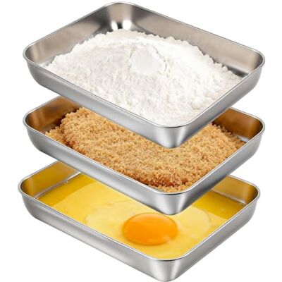 VINATO Panierstraße 3-teilig aus Edelstahl,Panierschalen Set für Schnitzel,Edelstahl Schale Rechteckig für Fisch, Fleisch und Gemüse, 25.5x20x4.5cm VINATO Panierstraße 3-teilig aus Edelstahl,Panierschalen Set für Schnitzel,Edelstahl Schale Rechteckig für Fisch, Fleisch und Gemüse, 25.5x20x4.5cm