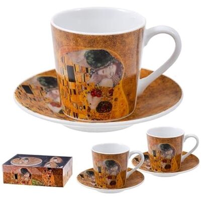 DRW Set mit 2 Tassen mit Untertasse, der Kuss Klimt, 6 x 6 x 11 cm DRW Set mit 2 Tassen mit Untertasse, der Kuss Klimt, 6 x 6 x 11 cm