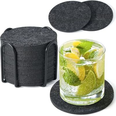Elalove 16er Set Untersetzer Gläser Filzuntersetzer Dunkelgrau mit Halterung, Design filzuntersetzer rund für Getränke, Tassen und Kerzen, Ideal für Bar, Glastisch und Deko Elalove 16er Set Untersetzer Gläser Filzuntersetzer Dunkelgrau mit Halterung, Design filzuntersetzer rund für Getränke, Tassen und Kerzen, Ideal für Bar, Glastisch und Deko