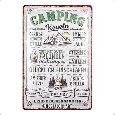 ART Retro Blechschild, 20 x 30 cm, Camping-Regeln – Geschenk-Idee für Camping-Fans, aus Metall, Vintage Design mit Spruch, Blechschilder Sprüche ART Retro Blechschild, 20 x 30 cm, Camping-Regeln – Geschenk-Idee für Camping-Fans, aus Metall, Vintage Design mit Spruch, Blechschilder Sprüche