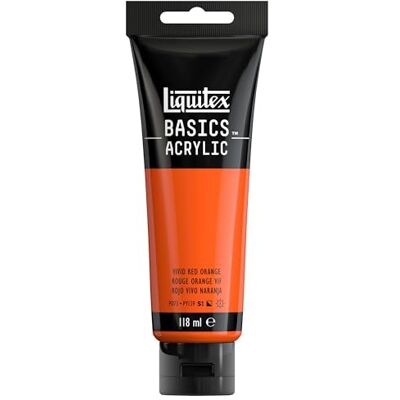 Liquitex 8870077 Basics Acrylfarbe Rotorange Lebendig – 118ml Tube, lichtecht, mittlere Viskosität, seidenglänzend, monopigmentiert, Archivqualität Liquitex 8870077 Basics Acrylfarbe Rotorange Lebendig – 118ml Tube, lichtecht, mittlere Viskosität, seidenglänzend, monopigmentiert, Archivqualität