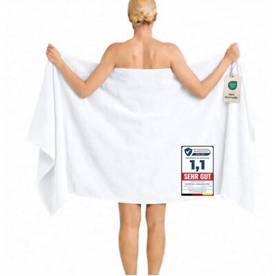Komfortec Badetuch 100x200 cm aus 100% Baumwolle, XXL Saunatuch, Großes Duschtuch, Weich & Saugstark, Weiß Komfortec Badetuch 100x200 cm aus 100% Baumwolle, XXL Saunatuch, Großes Duschtuch, Weich & Saugstark, Weiß