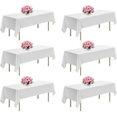 VEVOR 6 x Tischdecke Tischwäsche 1524x2591 mm, wiederverwendbarer Tischdeckenschutz, maschinenwaschbares Tischtuch aus Polyestergewebe für Partys Hochzeiten Bankette formelle Veranstaltungen, Weiß VEVOR 6 x Tischdecke Tischwäsche 1524x2591 mm, wiederverwendbarer Tischdeckenschutz, maschinenwaschbares Tischtuch aus Polyestergewebe für Partys Hochzeiten Bankette formelle Veranstaltungen, Weiß