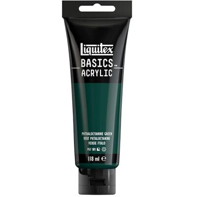 Liquitex 8870026 Basics Acrylfarbe, monopigmentierte Künstlerpigmente, lichtecht, mittlere Viskosität, Archivqualität, seidenglänzender Finish, 118ml Tube Phthalozyaningrün Liquitex 8870026 Basics Acrylfarbe, monopigmentierte Künstlerpigmente, lichtecht, mittlere Viskosität, Archivqualität, seidenglänzender Finish, 118ml Tube Phthalozyaningrün