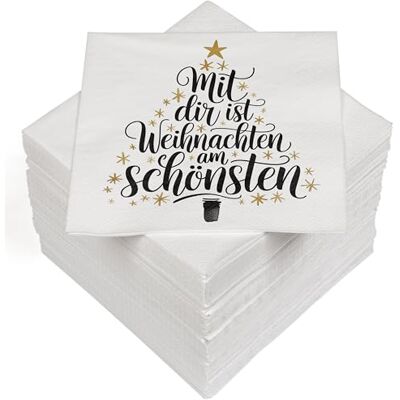 Heku 100 Servietten, 3-lagig, 33x33cm, "Mit dir ist Weihnachten am Schönsten"-Schriftzug I Saugstark und praktisch verpackt I Breite Auswahl I Ideal für besondere Anlässe Heku 100 Servietten, 3-lagig, 33x33cm, "Mit dir ist Weihnachten am Schönsten"-Schriftzug I Saugstark und praktisch verpackt I Breite Auswahl I Ideal für besondere Anlässe