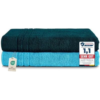 Komfortec 2er Saunahandtuch Set 80x200 cm, Große Saunatücher aus 100% Baumwolle, Sauna Handtücher, Flauschig und Saugstark, Schnelltrocknend, Petrol/Türkis Komfortec 2er Saunahandtuch Set 80x200 cm, Große Saunatücher aus 100% Baumwolle, Sauna Handtücher, Flauschig und Saugstark, Schnelltrocknend, Petrol/Türkis