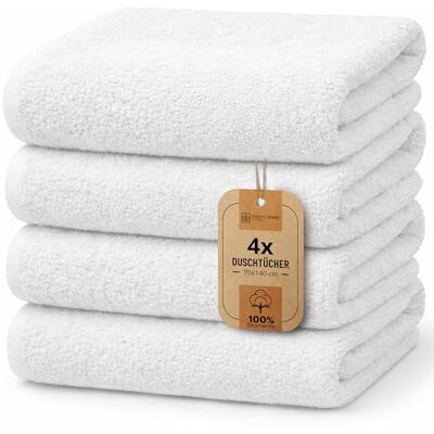 NatureMark 4er Duschtuch-Set – weiche und saugfähige Duschtücher aus 100% Baumwolle, geeignet für den täglichen Gebrauch – Weiß, 70x140 cm NatureMark 4er Duschtuch-Set – weiche und saugfähige Duschtücher aus 100% Baumwolle, geeignet für den täglichen Gebrauch – Weiß, 70x140 cm